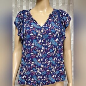 Lucky Brand Blue Floral Blouse Size M
